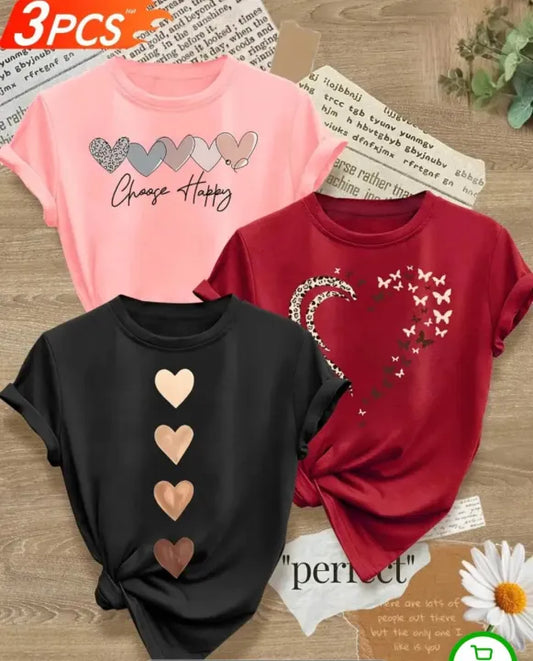 Pack of 3 Women Casual T-Shirts New Summer Collection Trendy Prints And Random Colors